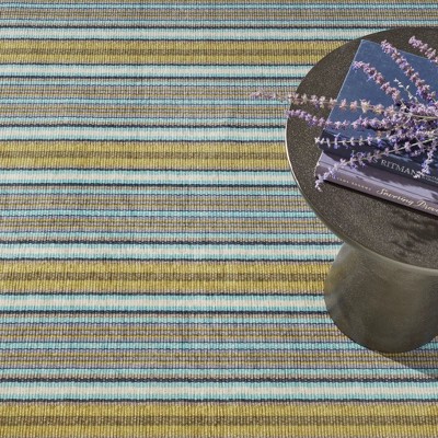 Green and Blue Stripe Synthetic Rectangular Washable Rug 3' x 5'