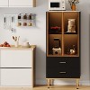 Modern Fluted Storage Cabinet with Glass Door and 2 Drawers, Adjustable Shelves, Gold Accents, MDF Build for Kitchen, Living Room, Office - 2 of 4