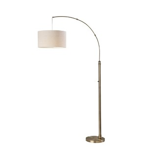 Adesso Barton Arc Lamp Antique Brass: Oatmeal Linen Shade, ETL Listed, 75.5" Height - 1 of 4