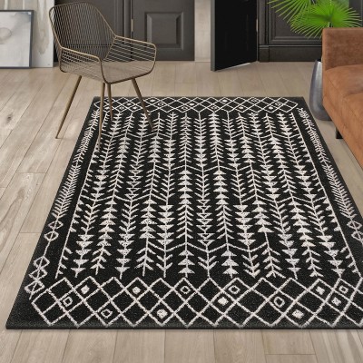 3' x 5' Black and Cream Synthetic Moroccan Geometric Area Rug