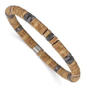 Chisel Stainless Steel Grain Stone and Black Spectrolite Beaded Stretch Bracelet - 1 of 2