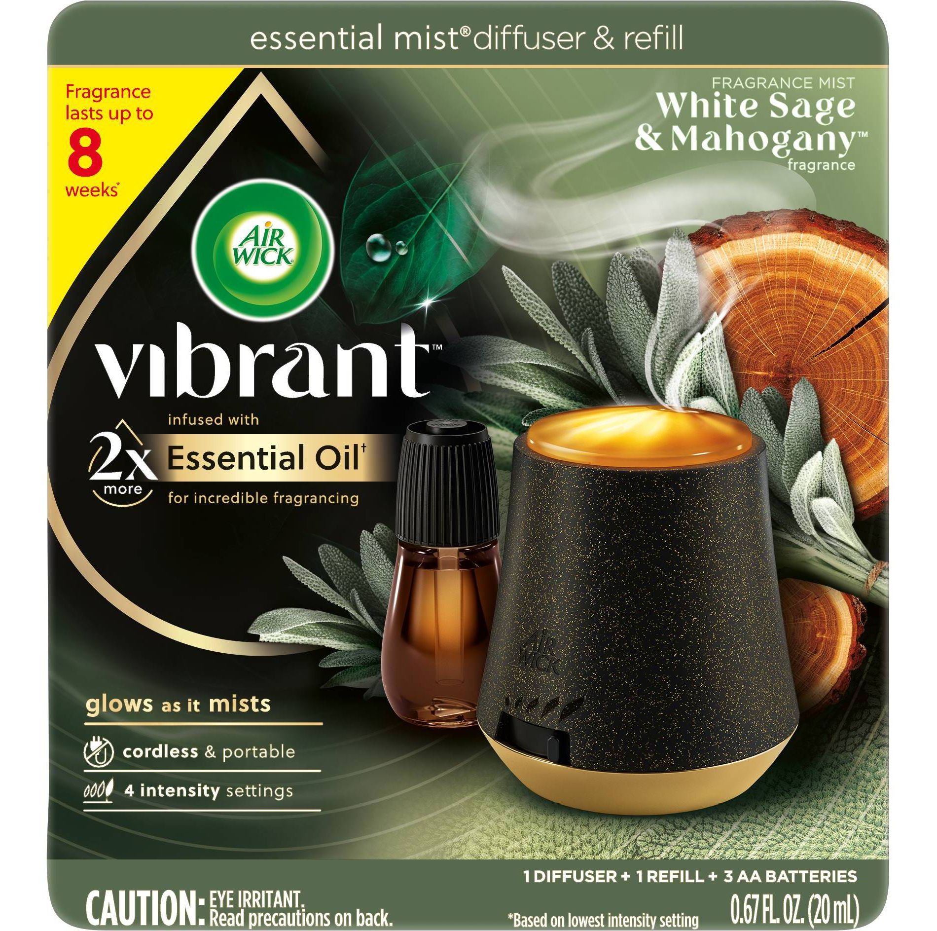 Air Wick Vibrant Essential Mist Starter Kit - White Sage Mahogany 1+1 - 0.67 fl oz