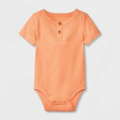 Image of Baby Ribbed Henley Short Sleeve Bodysuit - Cat & Jack™ Orange 3-6M