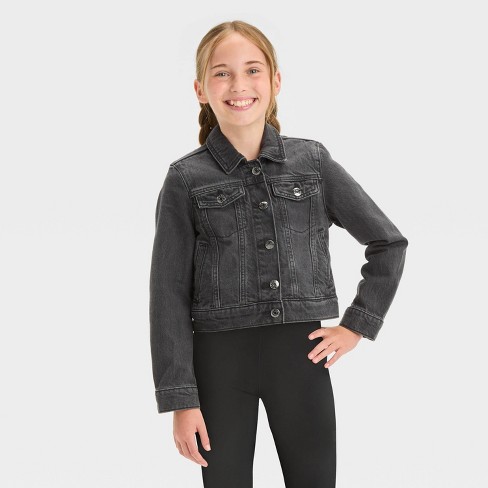 Girls Jean Jacket Cat Jack Washed Black Target