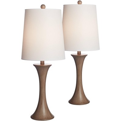 360 Lighting Modern Farmhouse Table Lamps Set of 2 Column Light Oak Faux Wood White Tapered Drum Shade for Living Room Bedroom