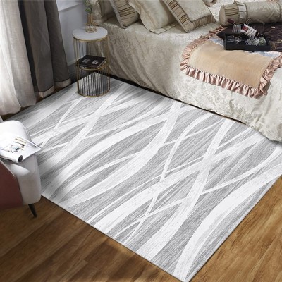 Modern Wavy Striped Area Rugs Non-Slip Low Pile Washable Living Room Rug
