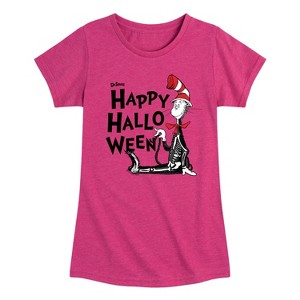 Girls' - Dr. Seuss - Cat in the Hat Happy Halloween Skeleton Cat Fitted Short Sleeve Graphic T-Shirt - 1 of 4
