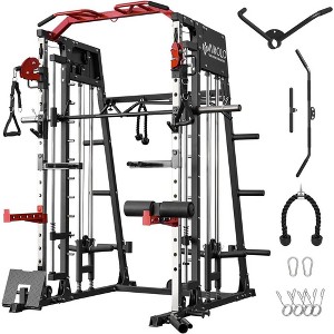 ER KANG Smith Machine, 2200lbs Squat Rack with LAT-Pull Down System & Cable Crossover Machine, Training Equipment with Leg Hold-Down Attachment - 1 of 4