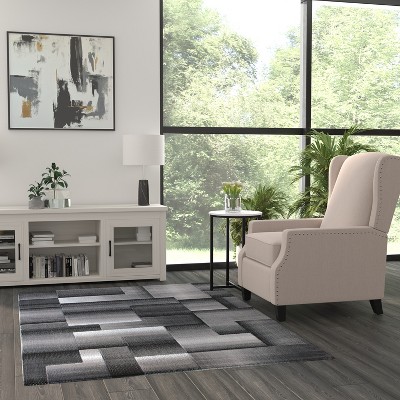 Gray and Black Geometric 5' x 7' Synthetic Area Rug