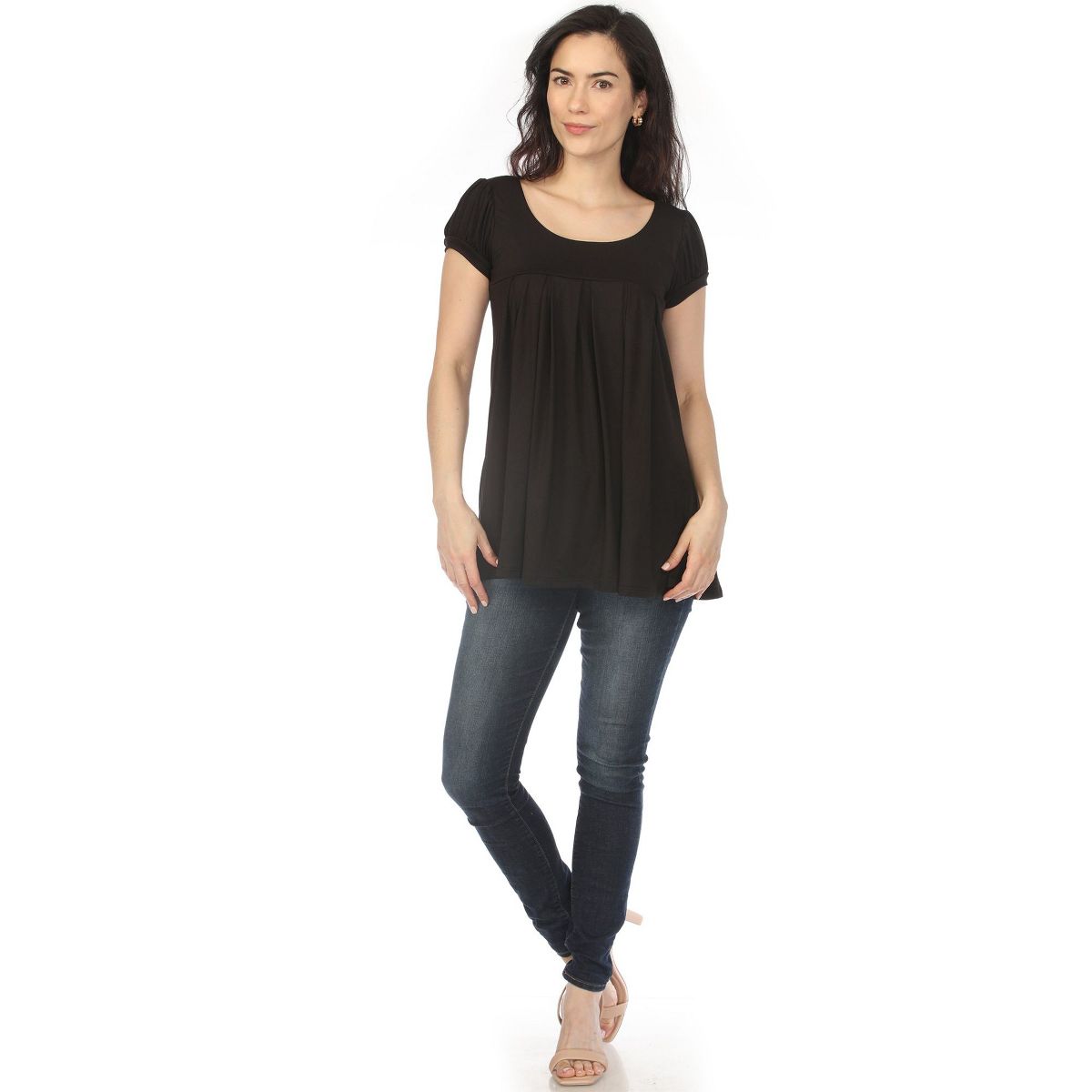 Women's Cap Sleeve Pleated Top -White Mark - thumbnail 8