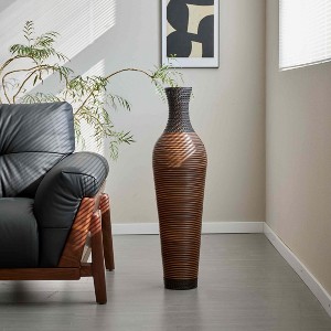 Angel Sar 39" Tall Two-Tone PVC Floor Vase, Dark Brown Weave Designer Planter for Dry Florals, Mid-Century Modern Standalone Vase - 1 of 4