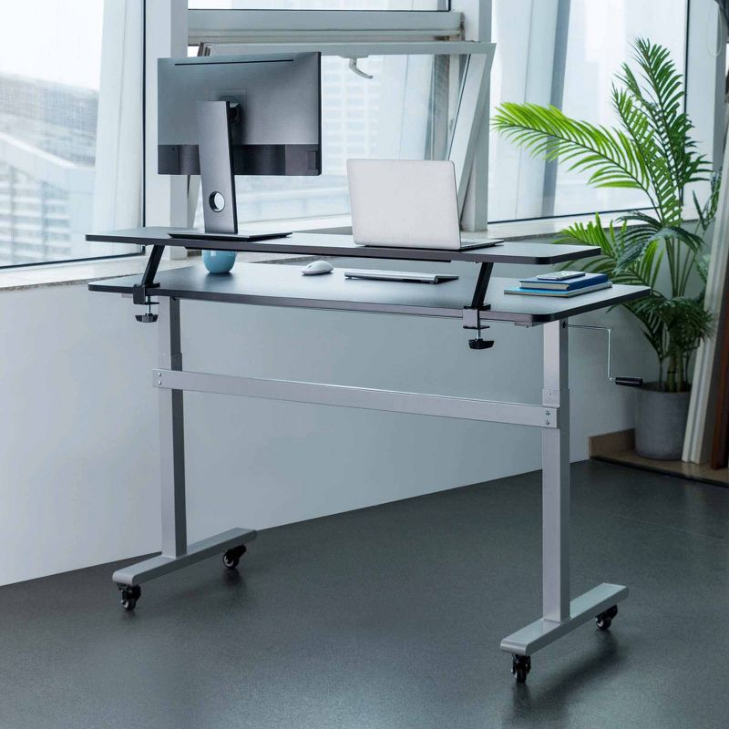 Tranzendesk Standing Desk With Clamp-On Shelf - 55" | Sit to Stand Workstation with 55" Monitor Stand - Black, 4 of 13