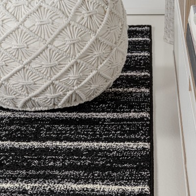 Williamsburg Minimalist Stripe Black and Cream Synthetic Rectangular Area Rug
