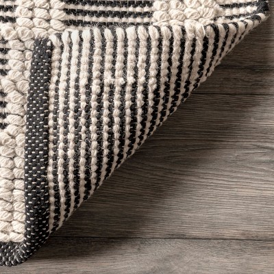 Ivory and Black Striped Wool 4' x 6' Area Rug
