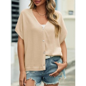 Coolmee Women Casual V Neck Short Sleeve Knitted Cardigan Lightweight Button Sweater Jacket - 1 of 4