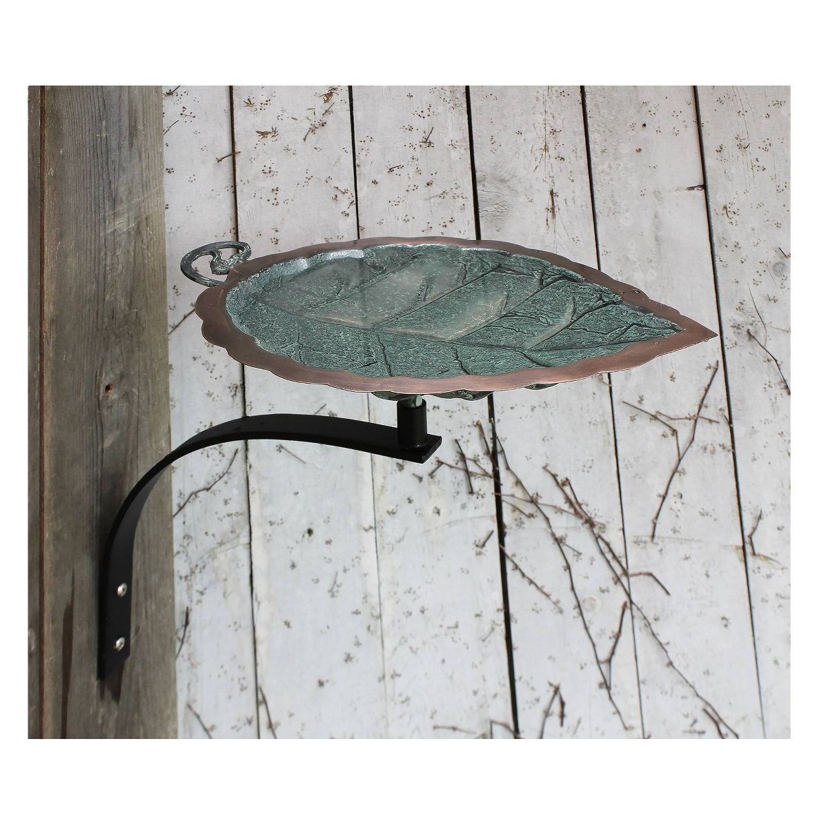 11.5" Aspen Leaf Birdbath with Wall Mount Bracket Antique Brass Plated - Achla Designs: Weather-Resistant, No Assembly Required - thumbnail 2