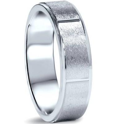 Pompeii3 6mm Flat Brushed Mens Comfort Fit Wedding Band White Gold