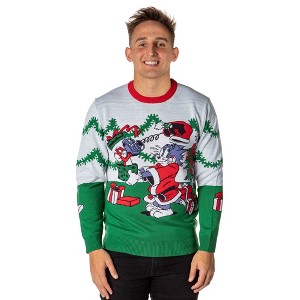 Seven Times Six Tom And Jerry Men's Surprise Christmas Present Ugly Sweater Knit Pullover White - 1 of 4