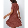 Women's Maroon Knit High Waist Dress, Short Sleeve Ruffled A-Line Dress - 2 of 4