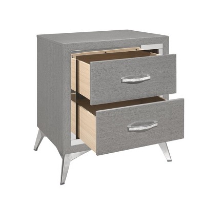 Huxley Black and Silver 2-Drawer Modern Nightstand