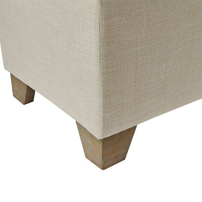 Beige Upholstered Storage Bench with Natural Wood Legs