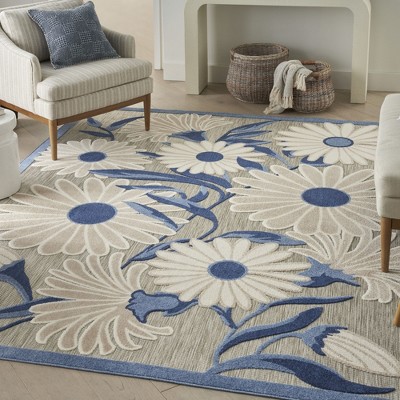 Aloha Daisy Blue/Grey Floral 9' x 12' Easy-Care Outdoor Rug