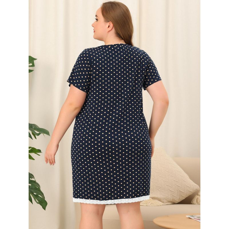 Agnes Orinda Women's Plus Size V Neck Polka Dots Short Sleeve Sleepwear Nightgowns, 5 of 7