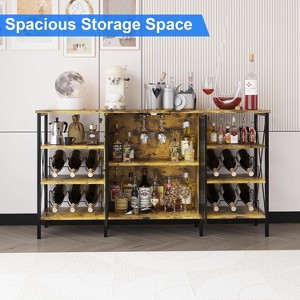 Wine Rack and Glass Holder, Farmhouse Wine Bar Cabinet, Industry Coffee Bar with Led Light, Metal Sideboard and Liquor Table Cabinet with Mesh Door - 1 of 4