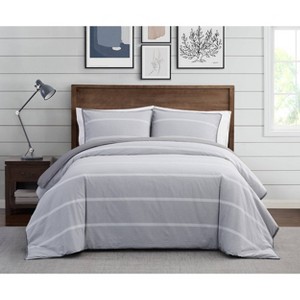 Brooklyn Loom 3pc King Niari Yarn Dye Stripe Duvet Cover Set Gray: Cotton Material, OEKO-TEX Certified, Includes Shams - 1 of 4