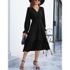 Women's Casual Wrap V Neck Midi Dress Long Sleeve Smocked Waist Tiered A Line Pleated Flowy Long Dress - 2 of 4