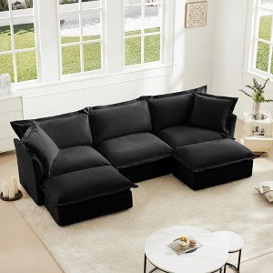 Oversized 120" Chenille Slipcovered U-Shaped Modular Sectional Sofa with French Edges and Removable Covers, 5-Piece Free combination - 1 of 4