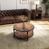 Round Coffee Table 34.25" Rustic Wood with Storage Shelf, Sturdy Metal Roman Column Legs, Center Table for Living Room, Easy Assembly - 2 of 4