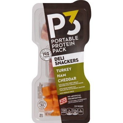 P3 Portable Protein Snack Pack with Turkey, Ham & Cheddar Cheese - 2.3oz
