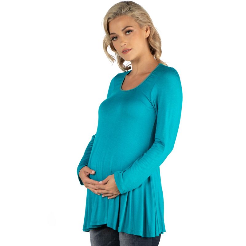 24seven Comfort Apparel Womens Long Sleeve Solid Color Swing Style Flared Maternity Tunic Top, 2 of 5