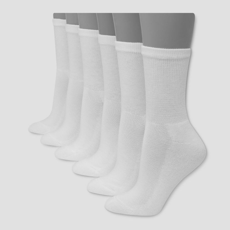 Hanes Premium 6 Pack Women&#39;s Cushioned Crew Socks - White 5-9, 1 of 5