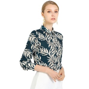 Allegra K Women's Printed Casual Formal Long Sleeve Office Blouse - 1 of 4
