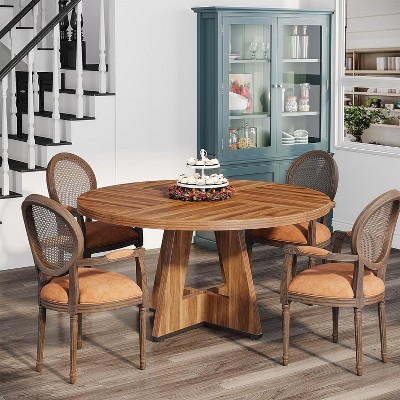 47-Inch Brown Wood Round Farmhouse Dining Table