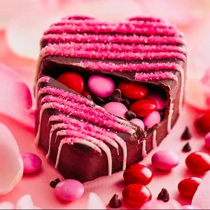 Sassy Little Southern Valentine’s Breakable Chocolate Hearts – 2 Gourmet Ghirardelli M&M Filled Hearts with Wooden Mallet - 1 of 4