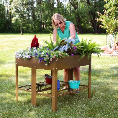 Sunnydaze Brown Galvanized Steel Raised Garden Bed Set with Mesh Shelf