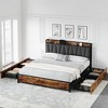 WhizMax Full Queen King Bed Frame with 4 Storage Drawers, Bed Frame with Charging Station, No Box Spring Needed, Easy Assembly,  Vintage Brown - 4 of 4
