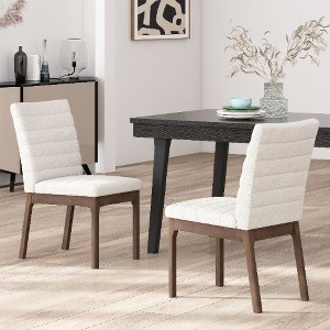 Lyngins Mid-Century Modern Armless Dining Chairs (Set of 2), Channel Stitching Kitchen Chair, Upholstered Living Room Chair with Rubberwood Legs - 1 of 4