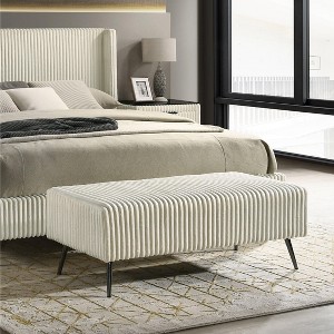Roundhill Furniture Mavela Wide Wale Corduroy Upholstery Bench, Cream - 1 of 4