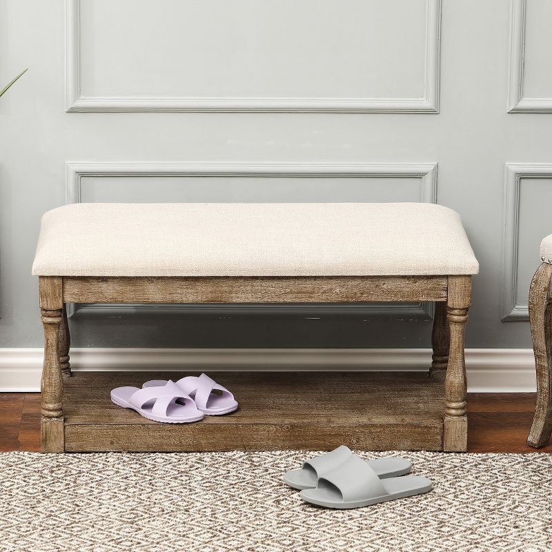 LuxenHome Upholstered Beige Linen Entryway and Bedroom Bench., 5 of 13