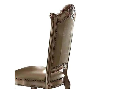 Mahogany Brown Wood Side Chair with Carved Details