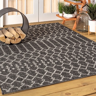Gray Geometric Flat Woven Indoor/Outdoor Rug 4' x 6'
