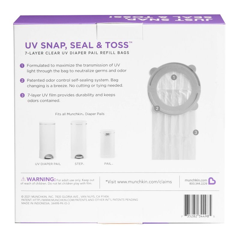 Munchkin UV Snap, Seal &#38; Toss Diaper Pail Refill Bags - 20pk, 2 of 10