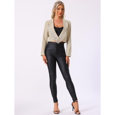 INSPIRE CHIC Women's Long Sleeve Lapel Single Button Cocktail Party Fringe Blazer Apricot Small — фото 4