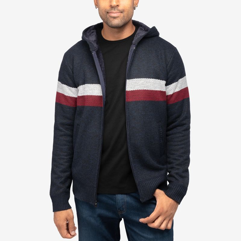 X RAY Full Zip Hooded Sweater With Stripes & Faux Shearling Lining, 1 of 7