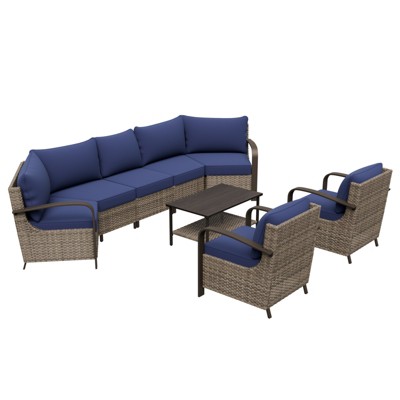 EAGLE PEAK Coastal Vista Outdoor Patio Furniture Set, Half-Moon Curved Wicker Patio Conversation Set with Coffee Table