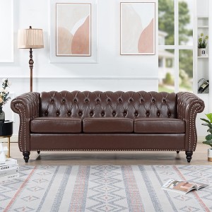 GDFStudio Sophia 84.65'' Chesterfield 3-Seater Faux Leather Upholstered Tufted Sofa with Rolled Arm - 1 of 4
